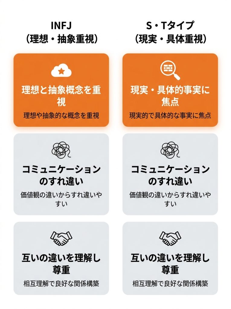 INFJと相性が良くないMBTIタイプの図解