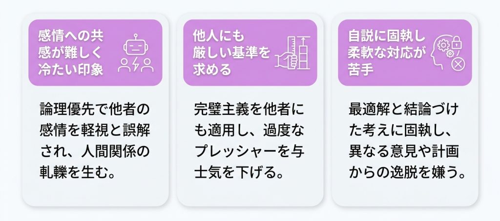 INTJが仕事で直面しがちな3つの弱み｜人間関係の課題の図解