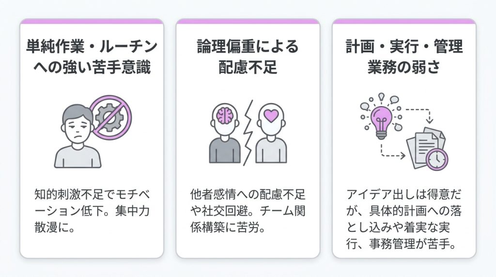 intp職業INTP（論理学者）が陥りがちな仕事上の弱み【短所】のグラフ