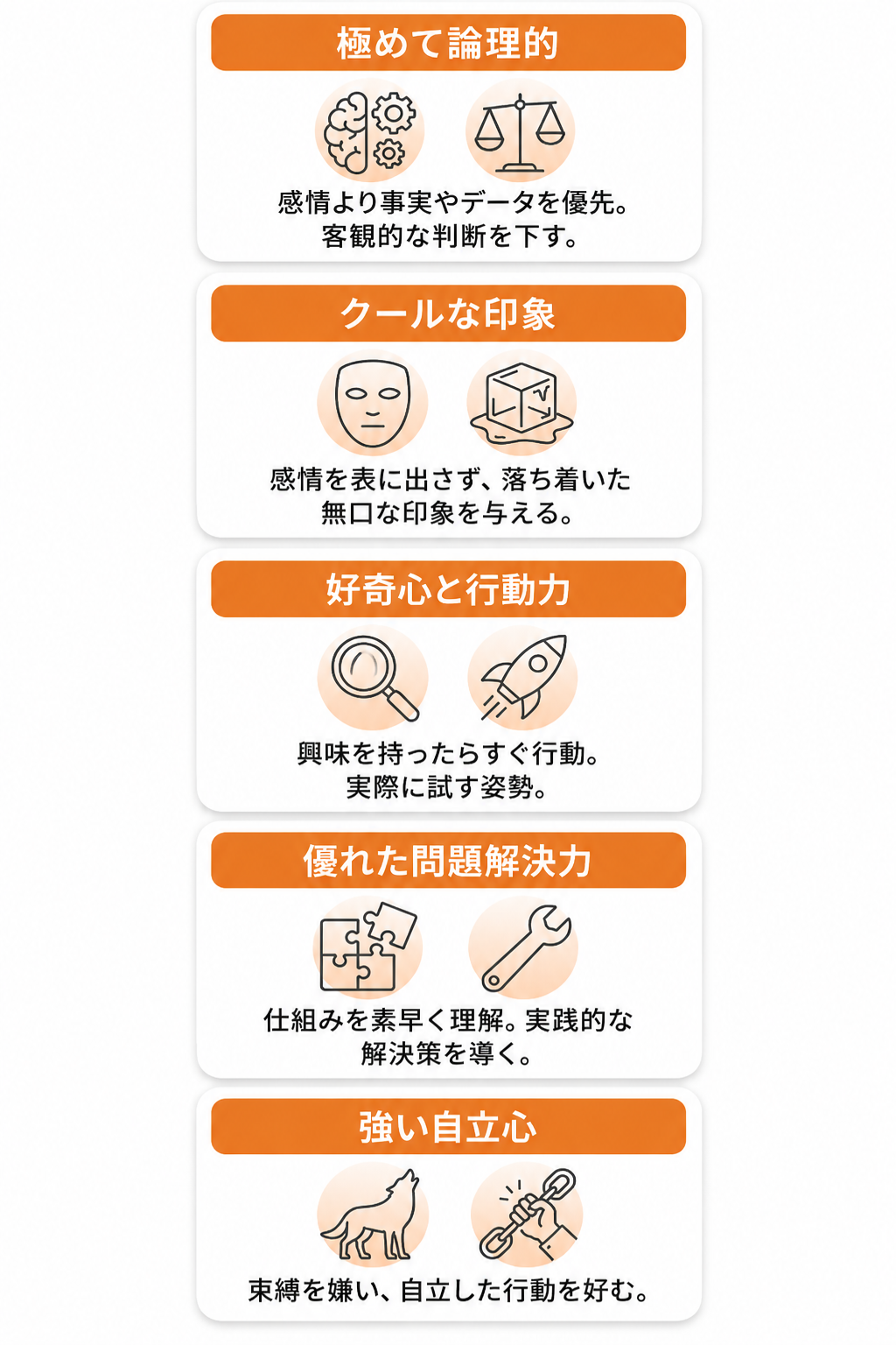 ISTPが持つ基本的な5つの性格的特徴