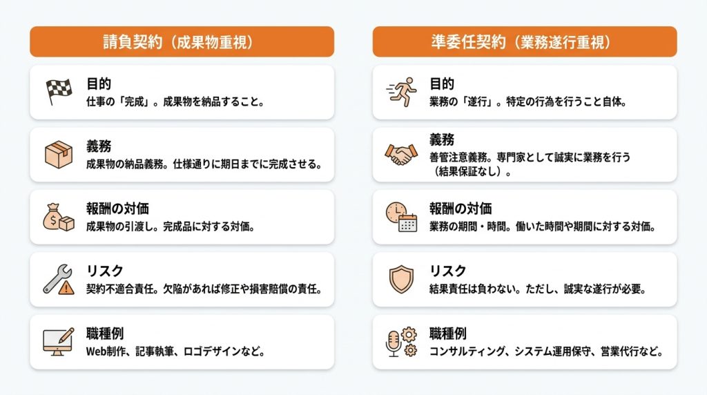 フリーランス_業務委託契約_ステップ1：業務委託契約の2つの種類「請負契約」と「準委任契約」を理解する_グラフ
