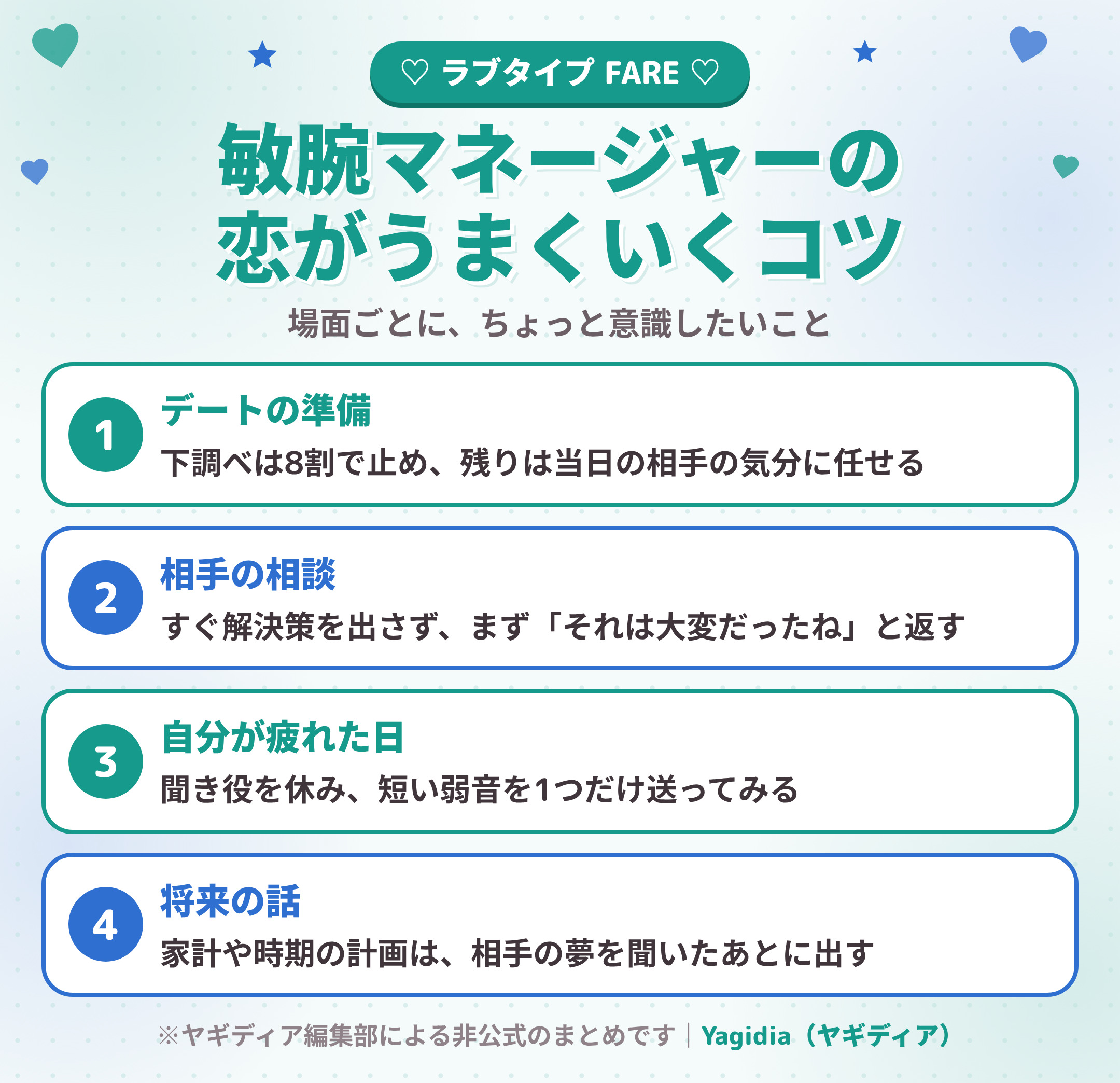 ロマンスマジシャン（FCRO）の恋がうまくいくコツ 場面別4つ